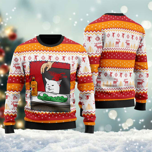Fireball Whisky Cat Meme Christmas Ugly Sweater