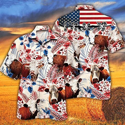 Floral Hereford Cattle Hawaiian Shirt