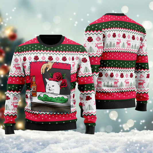 Four Roses Bourbon Cat Meme Christmas Ugly Sweater