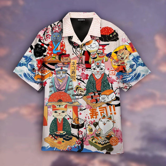 Funny Cat Eat Sushi Japanese Hawaiian Shirt