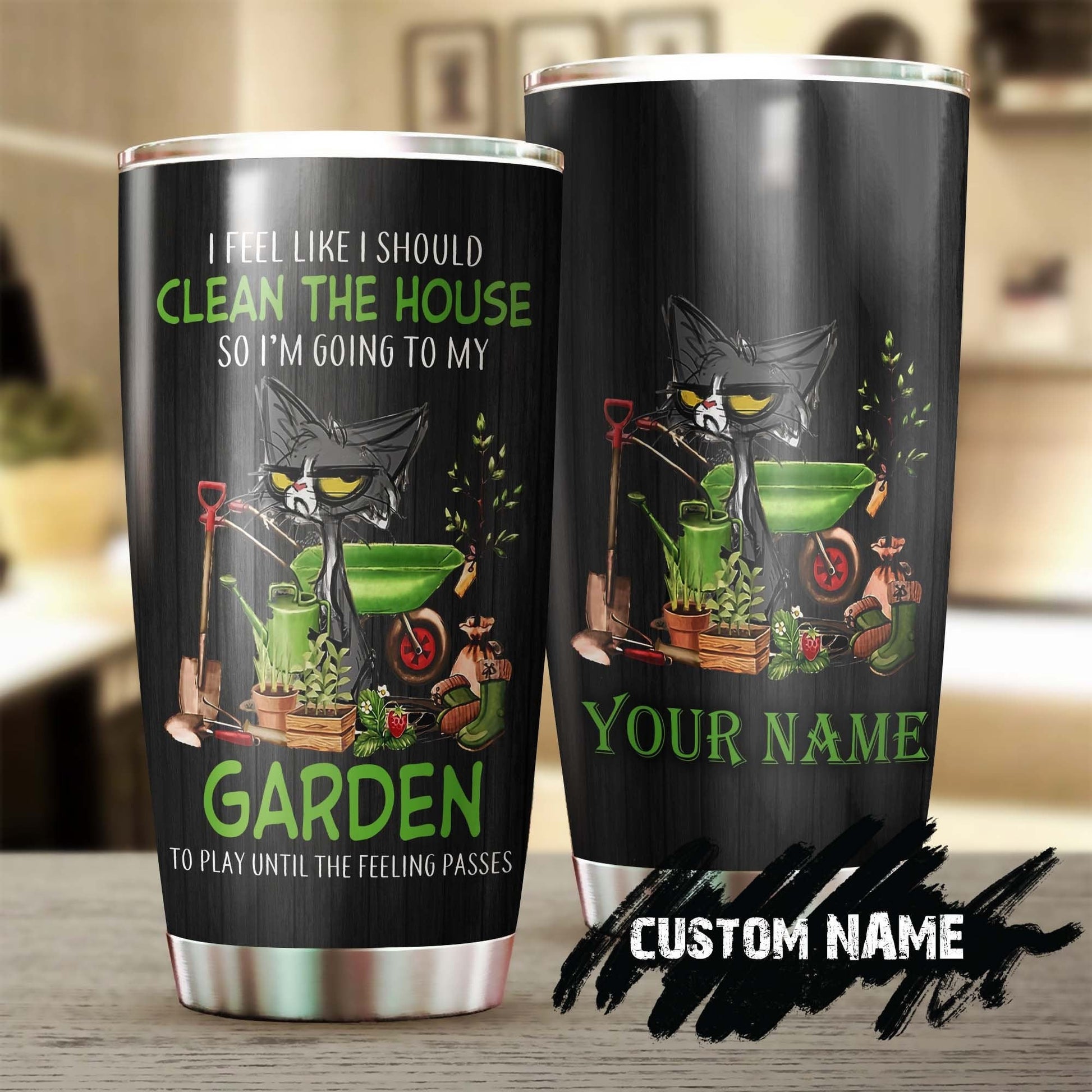 Gardening Cute Cat Personalized Steel Tumbler