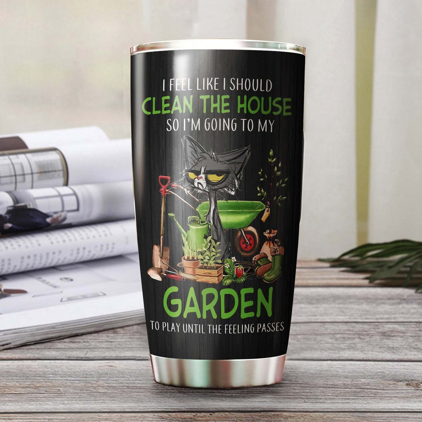 Gardening Cute Cat Personalized Steel Tumbler 1