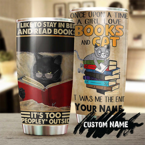 Girl Loves Cat And Book World Personalized Tumbler