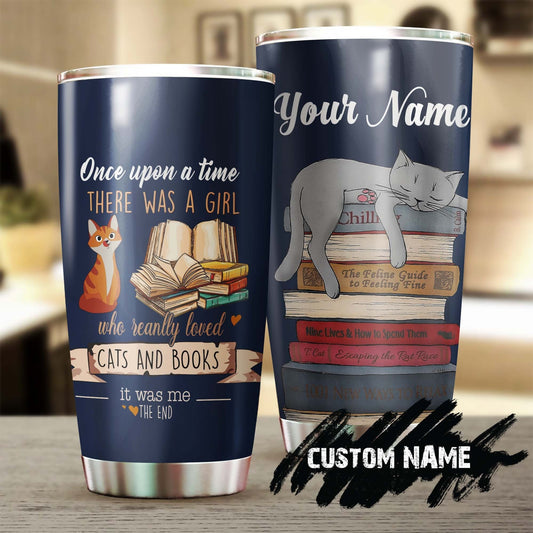 Girl Loves Cat And Books World Personalized Tumbler