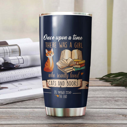 Girl Loves Cat And Books World Personalized Tumbler 1