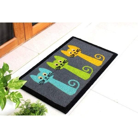 Gray Machine Tufted Three Cats DoorMat