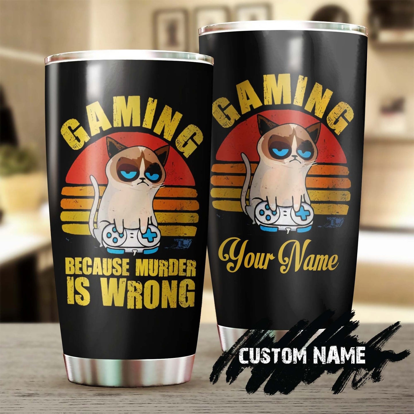 Grumpy Cat Gaming Because Murder Is Wrong Personalized Tumbler