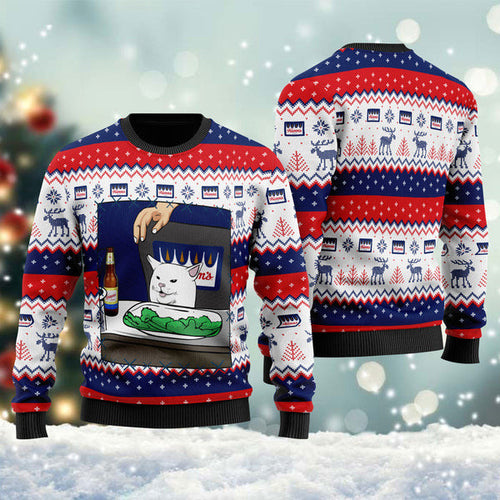 Hamms Beer Cat Meme Christmas Ugly Sweater