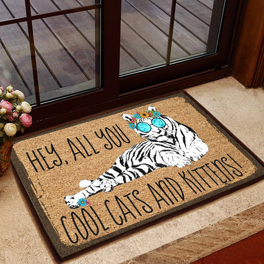 Hey All You Cool Cat Kittens Coir Pattern Doormat