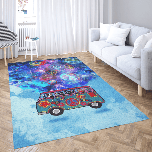 Hippie Cat & Sky Of Peace Sign Rectangle Rug Home Decor