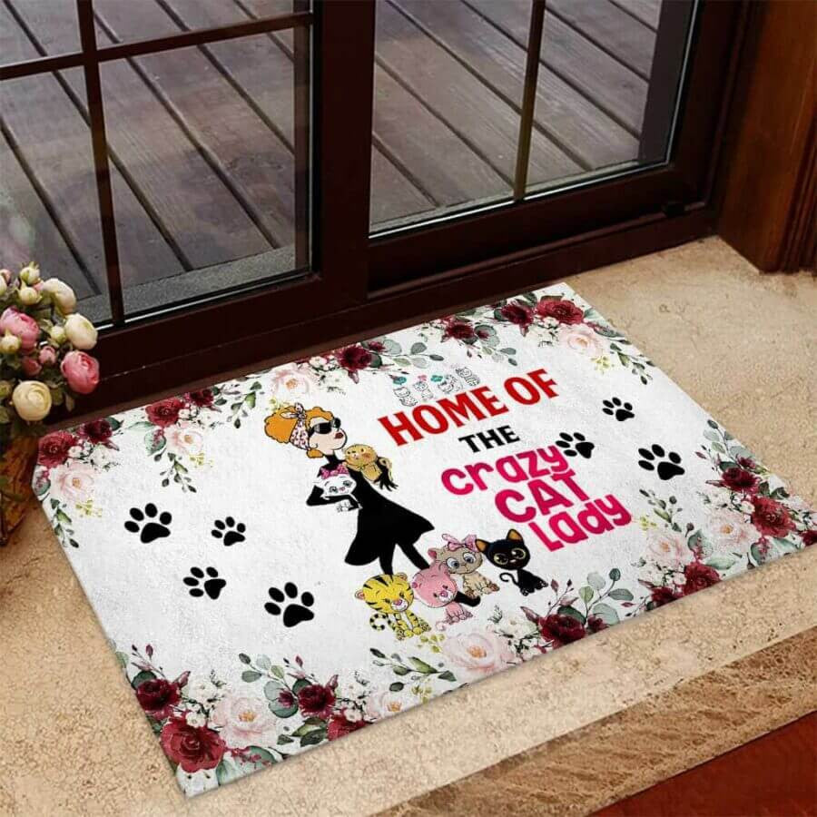Home Of The Crazy Cat Lady Easy Clean Welcome DoorMat