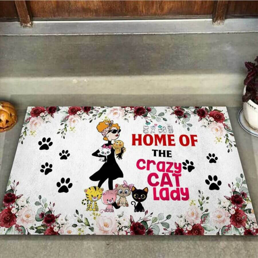 Home Of The Crazy Cat Lady Easy Clean Welcome DoorMat 1