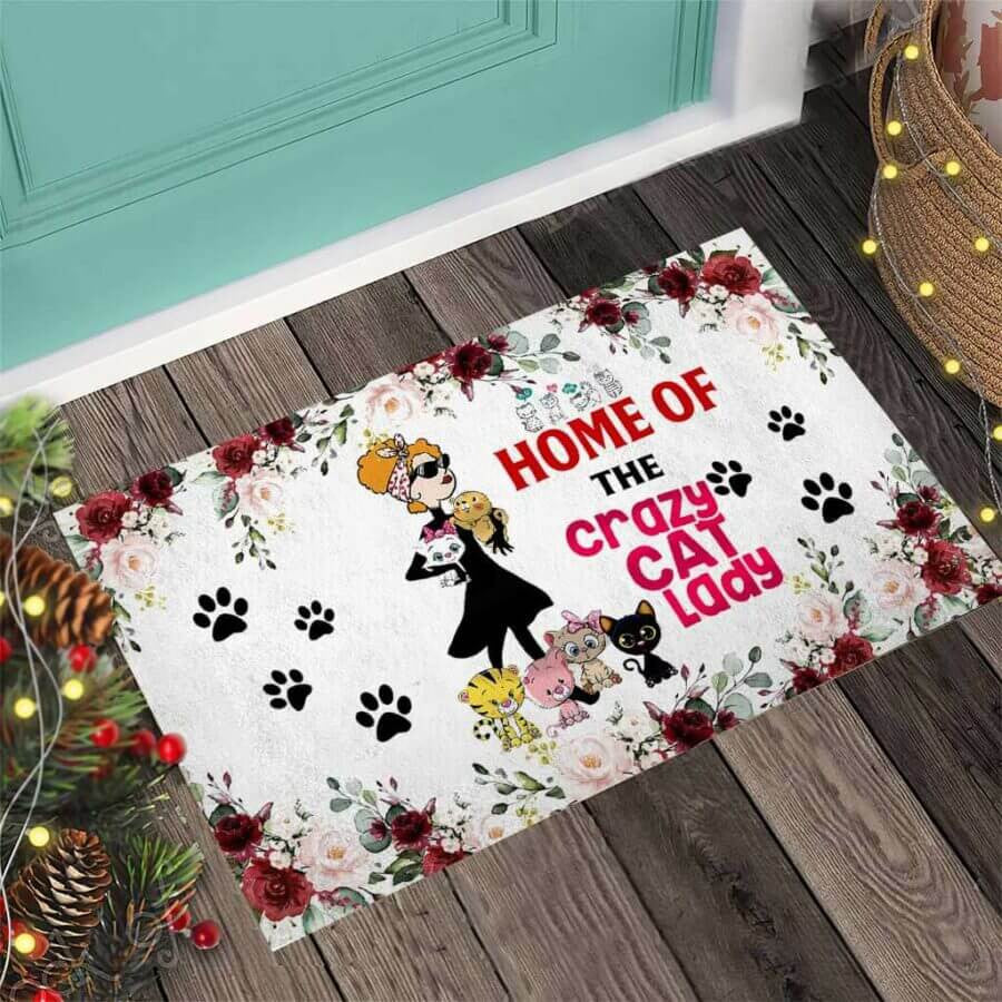Home Of The Crazy Cat Lady Easy Clean Welcome DoorMat 2