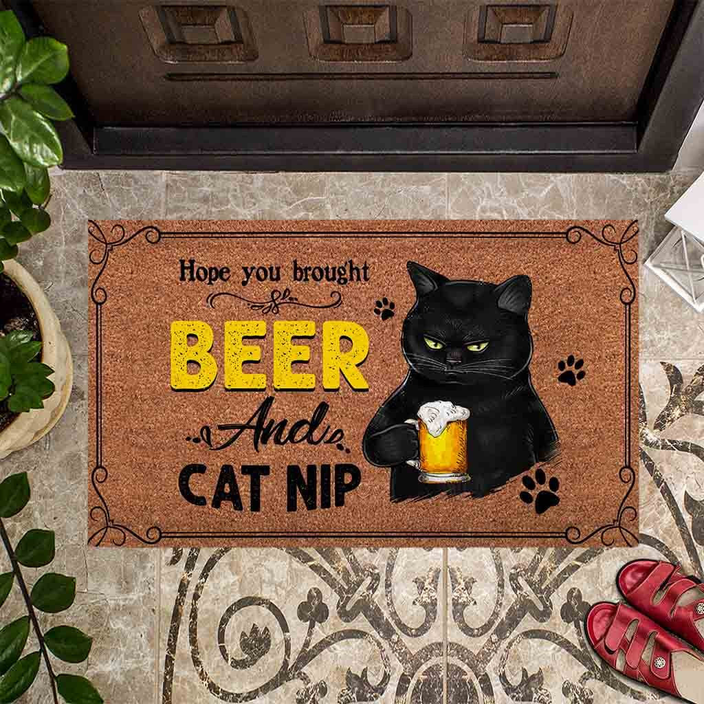 Hope You Brought Beer Black Cat Easy Clean Welcome DoorMat 1