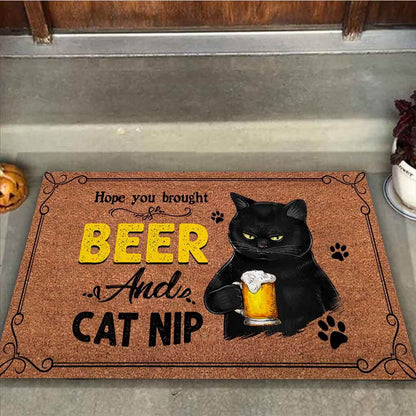 Hope You Brought Beer Black Cat Easy Clean Welcome DoorMat 2