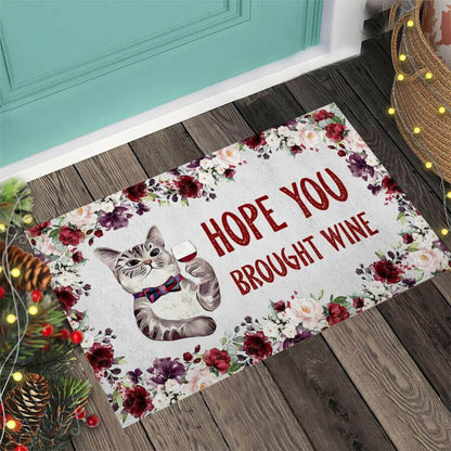 Hope You Brought Wine Cat Easy Clean Welcome DoorMat 1