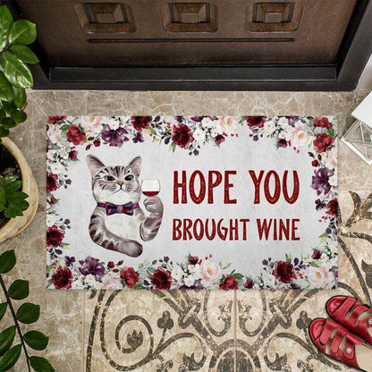 Hope You Brought Wine Cat Easy Clean Welcome DoorMat 2