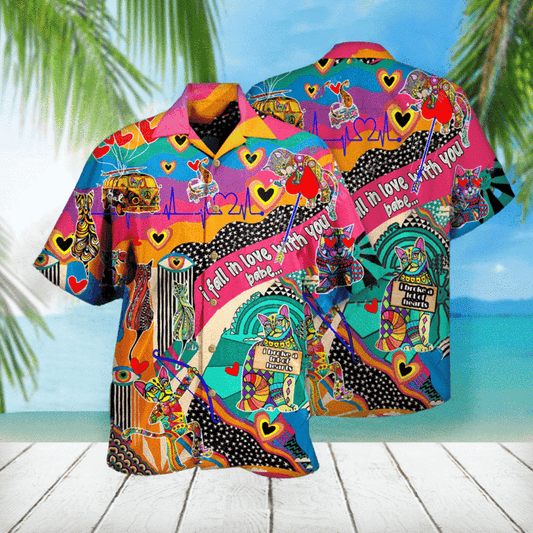 I Fall In Love With Hippie Cat Love Hawaiian Shirt