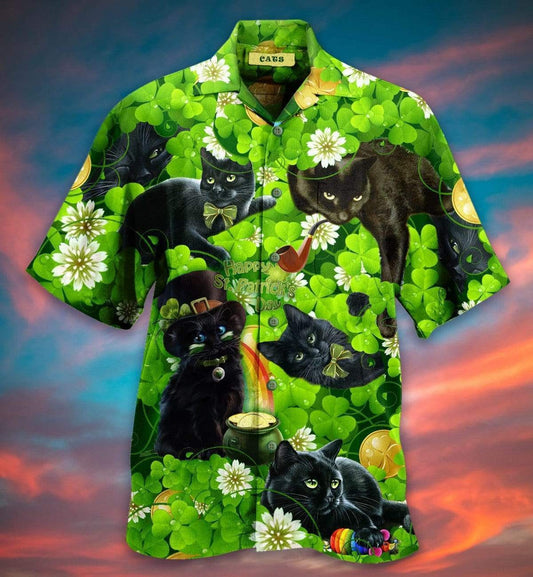 Irish Black Cat So Cute St Patricks Day Hawaiian Shirt