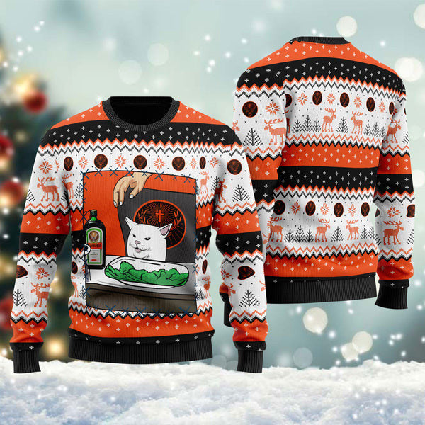 Jagermeister Cat Meme Christmas Ugly Sweater