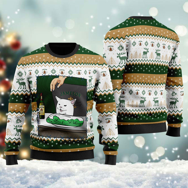 Jameson Irish Whiskey Cat Meme Christmas Ugly Sweater