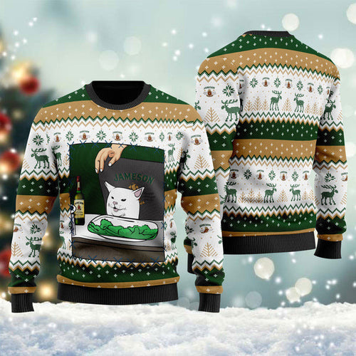 Jameson Irish Whiskey Cat Meme Christmas Ugly Sweater