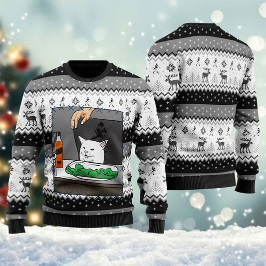 Johnnie Walker Cat Meme Christmas Ugly Sweater