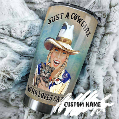 Just A Cowgirl Who Loves Cats Personalized Tumbler 1