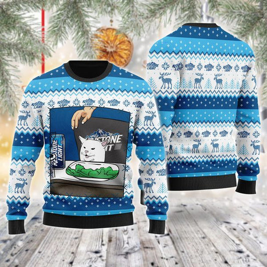Keystone Light Cat Meme Christmas Ugly Sweater
