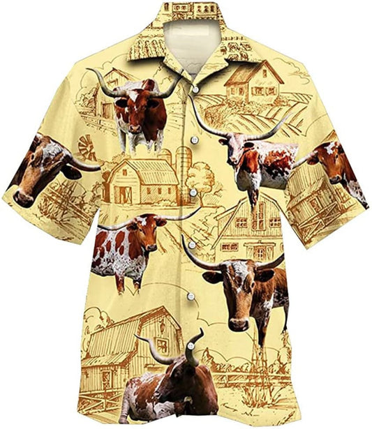 Longhorn Cattle Farm Hawaiian Shirt