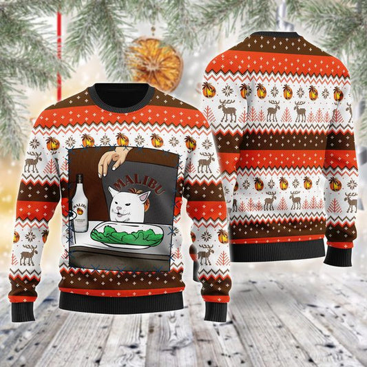 Malibu Rum Cat Meme Christmas Ugly Sweater