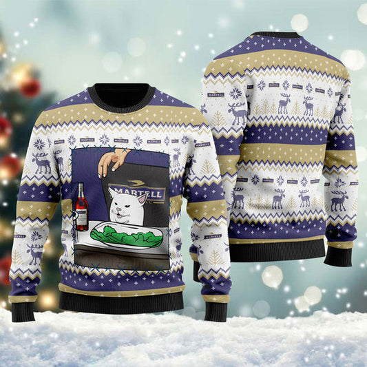 Martell Cognac Cat Meme Christmas Ugly Sweater