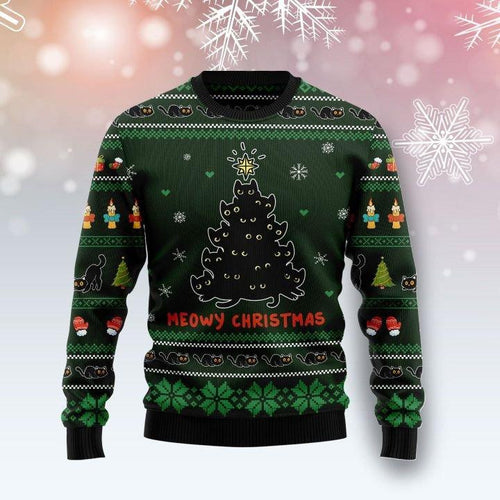 Meowy Christmas Black Cat Ugly Sweater