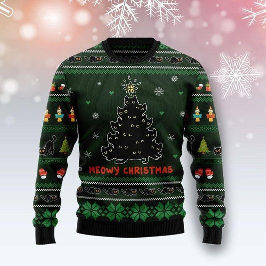 Meowy Christmas Black Cat Ugly Sweater