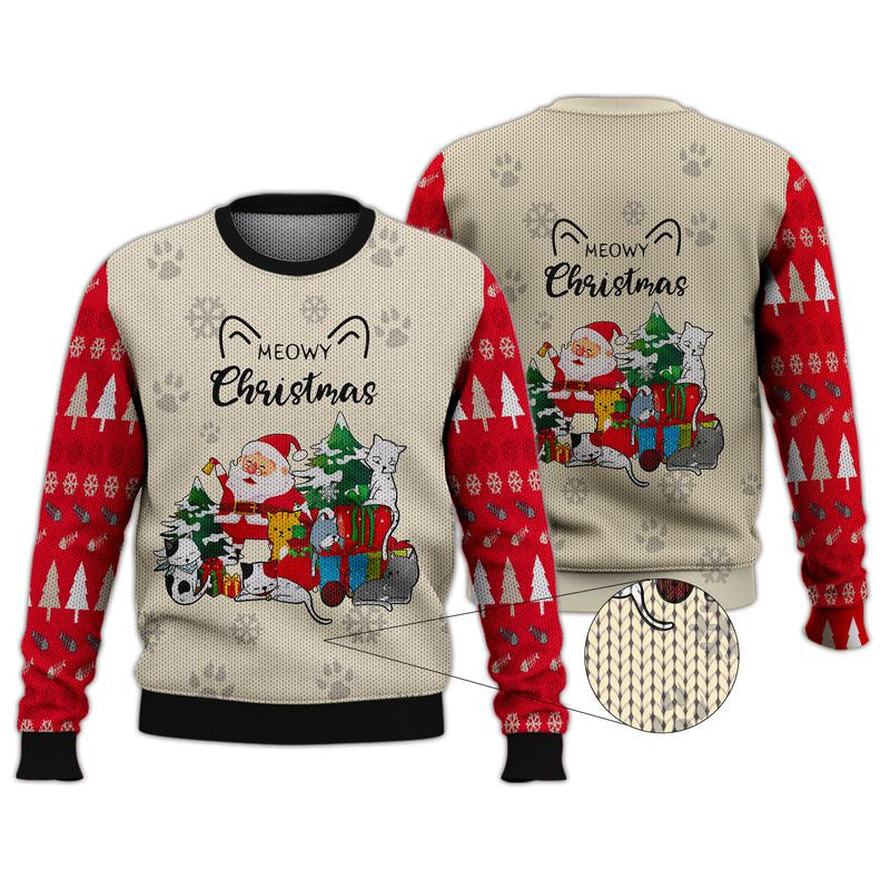 Meowy Christmas Gift For Cat Lovers Ugly Sweater