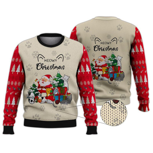Meowy Christmas Gift For Cat Lovers Ugly Sweater