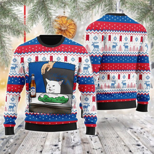 Michelob Ultra Cat Meme Christmas Ugly Sweater