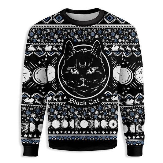 Moon Phase Cute Cat Christmas Wicca Ugly Sweater