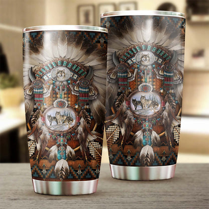 Native Wolf Dreamcatcher Steel Tumbler