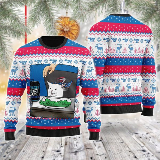 Natural Ice Beer Cat Meme Christmas Ugly Sweater