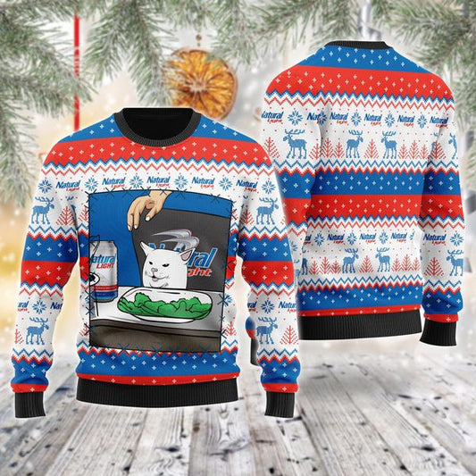 Natural Light Cat Meme Christmas Ugly Sweater
