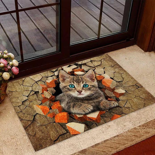Peeking Cat Easy Clean Welcome DoorMat