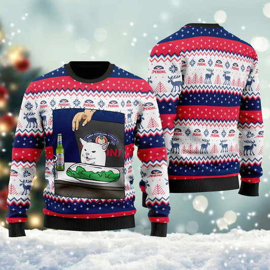 Peroni Beer Cat Meme Christmas Ugly Sweater