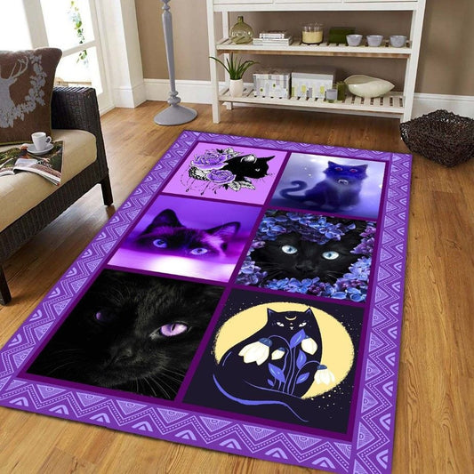 Purple Black Cat Rectangle Rug Home Decor