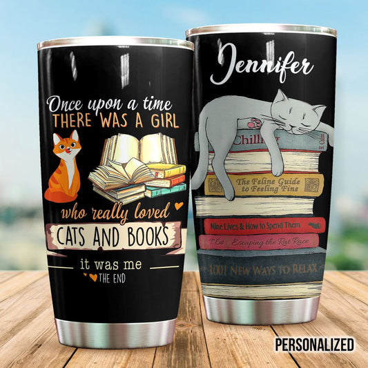 Reading Personalized A Girl Who Loved Cats and Books Tumbler