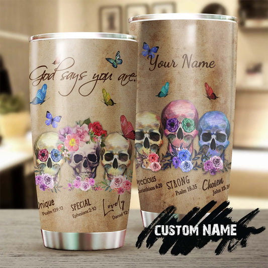 Skull Bible God Says Personalized Tumbler