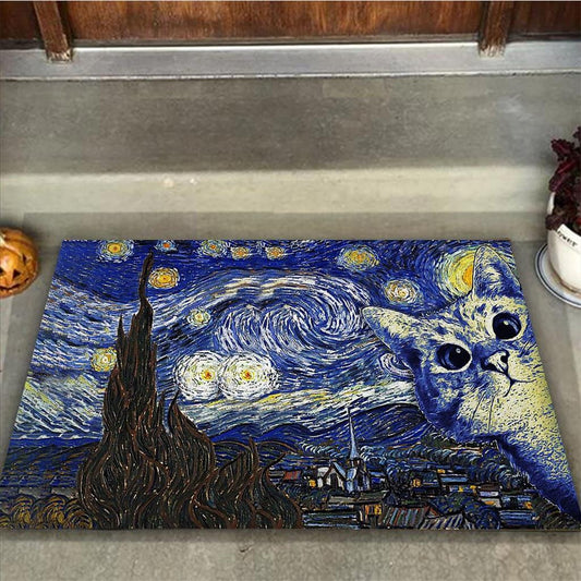 Starry Cat Easy Clean Welcome DoorMat