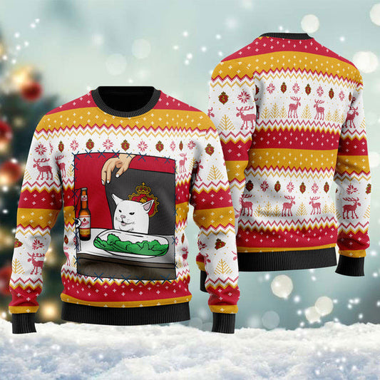 Strohs Beer Cat Meme Christmas Ugly Sweater