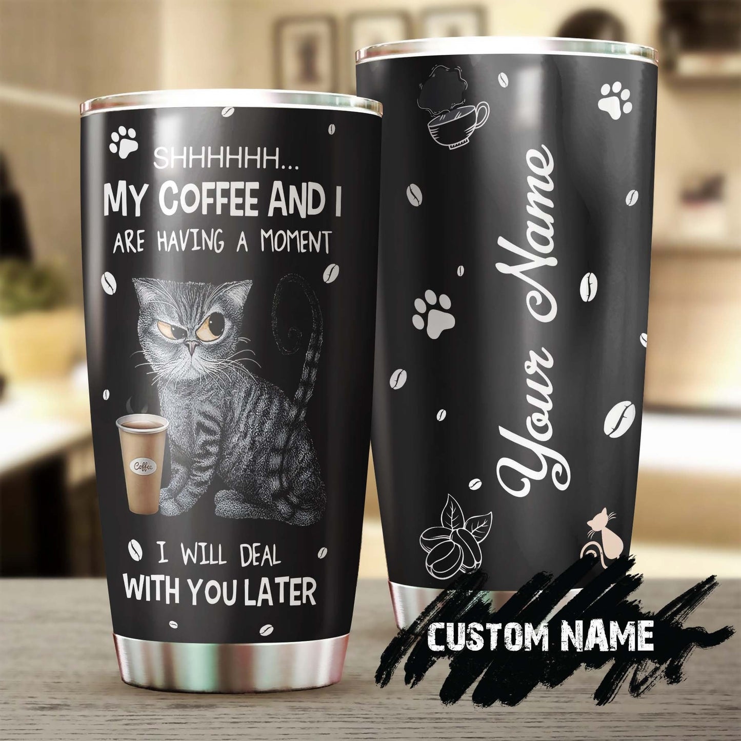 Tabby Cat Having Coffee Personalized Tumbler