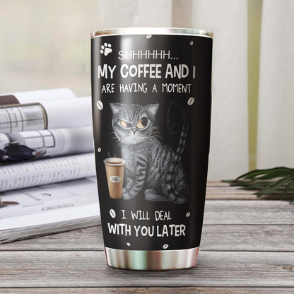 Tabby Cat Having Coffee Personalized Tumbler 1
